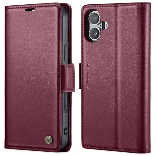 Funda para iPhone 16 Caseme 023 con Hebilla de Mariposa Textura de Lichi Antirrobo Rfid (Rojo)