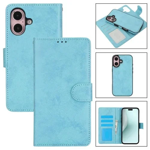 Funda para iPhone 16 de Cuero Desmontable 2 en 1 (Azul)