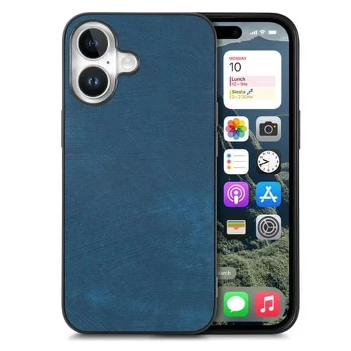 Funda para iPhone 16 de Cuero Vintage con Parte Trasera de Policarbonato (Azul)