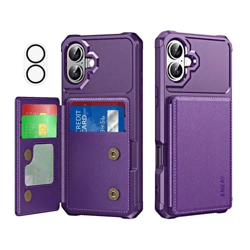 Funda para iPhone 16 Enkay Hat-Prince Ranura para Tarjetas Billetera Parte Trasera de TPU (Morado)