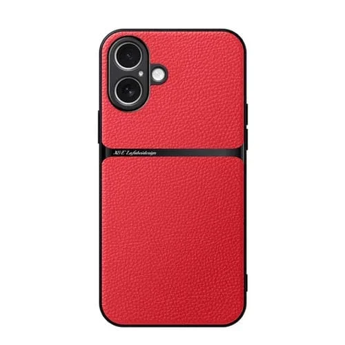 Funda para iPhone 16 Piel de Lichi Cobertura Total Magnética a Prueba de Golpes (Roja)