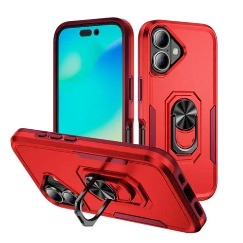 Funda para iPhone 16 Pioneer Armor Policarbonato Resistente y TPU con Soporte (Rojo y Rosa)
