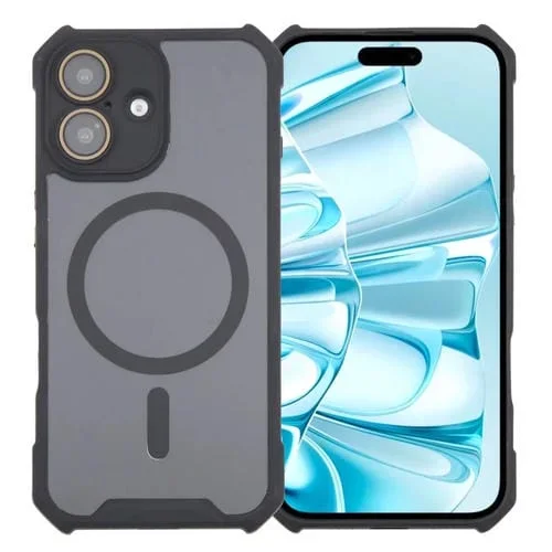 Funda para iPhone 16 Plus Acrílico + TPU con Bocina Magnética Magsafe y Película de Lente Dos Colores (Negro)