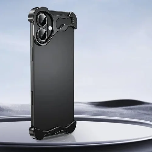 Funda para iPhone 16 Plus con Protector de Esquinas de Metal sin Marco y Película para Lentes (Negra)