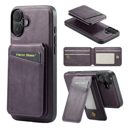 Funda para iPhone 16 Plus Fierre Shann TaRJetero Magnético Piel de Vaca (Morado)