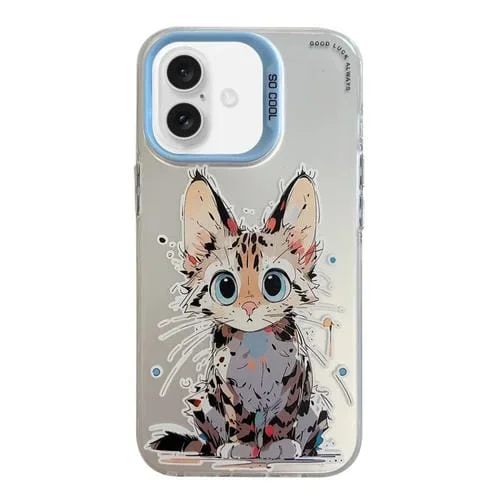 Funda para iPhone 16 Plus PC y TPU con Diseño de Animales Pintura al Óleo (Gato Estúpido)