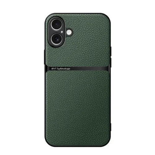 Funda para iPhone 16 Plus Piel de Lichi Cobertura Total Magnética Prueba de Golpes (Verde)