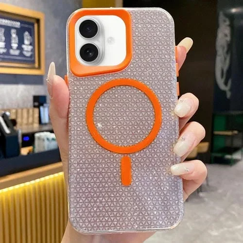 Funda para iPhone 16 Plus Purpurina con Función Magsafe (Naranja)