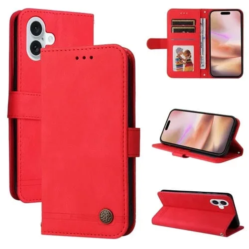 Funda para iPhone 16 Plus Skin Feel Life Tree Cuero Teléfono (Rojo)