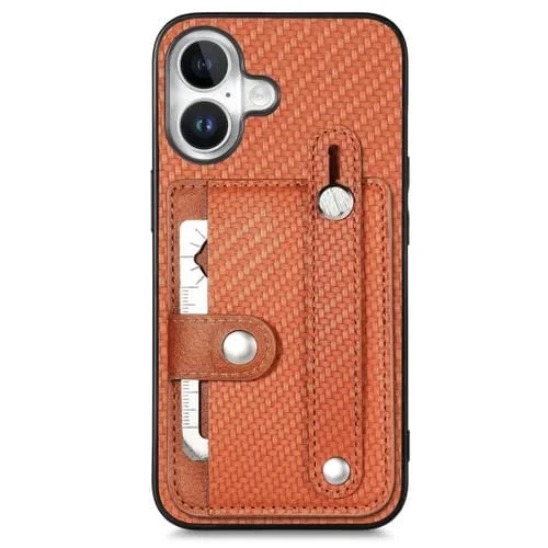 Funda para iPhone 16 Plus soporte para Tarjetas Billetera Correa y Cuchillo (Marrón)