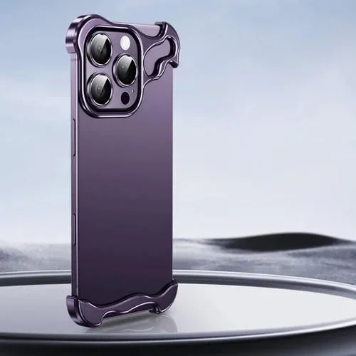 Funda para iPhone 16 Pro con Protector de Esquinas de Metal sin Marco y Película para Lentes (Morado)