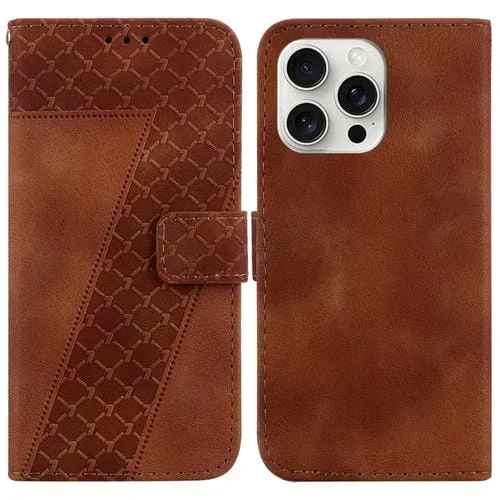 Funda para iPhone 16 Pro Cuero con Relieve en Forma de Siete (Marrón)