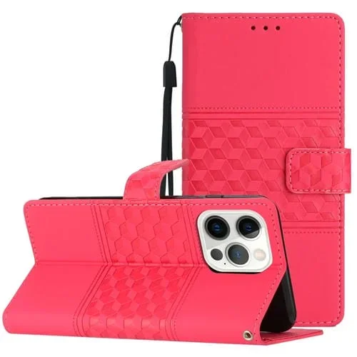 Funda para iPhone 16 Pro Cuero Sensación Piel Relieve Diamante (Rojo)