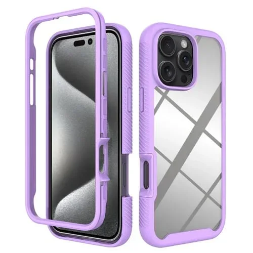 Funda para iPhone 16 Pro Max TPU Transparente PC a Prueba de Golpes Diseño Cielo Estrellado (Morado)