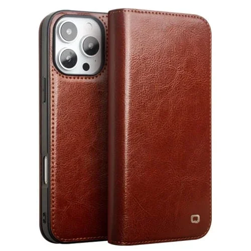 Funda para iPhone 16 Pro Qialino Cuero Genuino Clásica (Marrón)