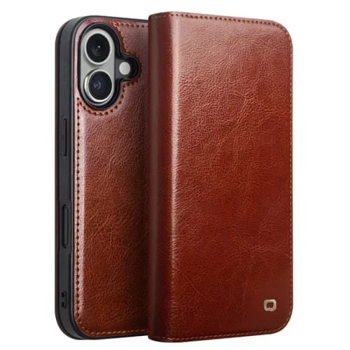 Funda para iPhone 16 Qialino Cuero Genuino Clásica (Marrón)
