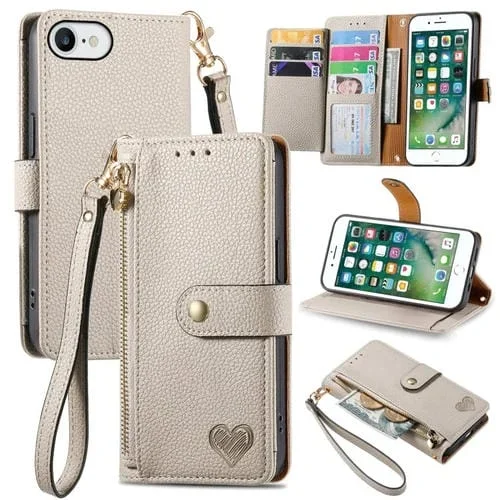 Funda para iPhone 6 / 6S Love Zipper Lanyard Leather Phone Case (Gris)