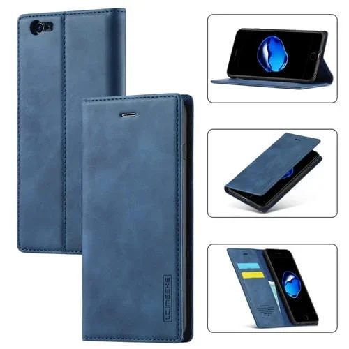Funda para iPhone 6 Plus / 6S Plus Lc.Imeeke Ultrafina con Tapa Horizontal, Soporte y Ranuras para Tarjetas (Azul)