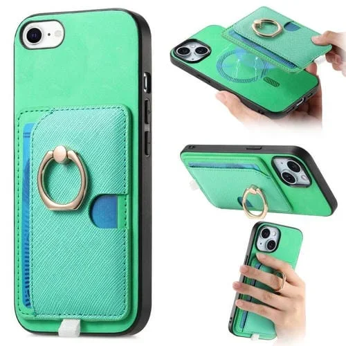 Funda para iPhone 7/8/SE 2022 con Ranuras para Tarjetas Diseño Retro Cruz Cuero (Verde)