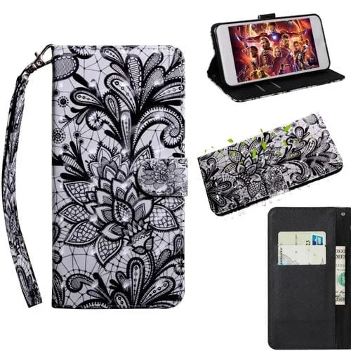 Funda para iPhone 7/8 TPU y Cuero PU con Soporte, Ranuras y Billetera (Encaje Negro)