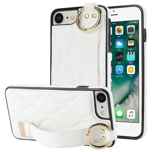 Funda para iPhone 7 Antideslizante Cobertura Completa Anillo PU con Muñequera (Blanco)