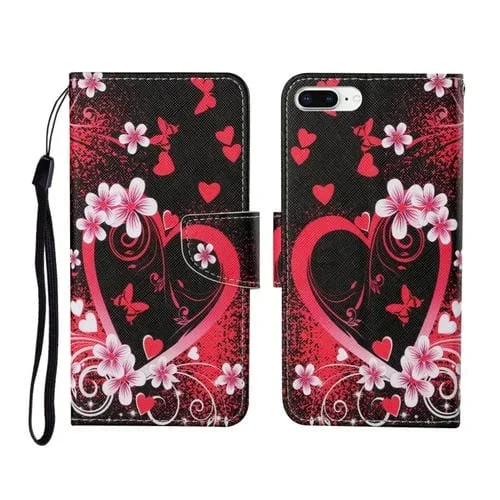 Funda para iPhone 7 Plus Pattel Pattement Horizontal Flip Leather Case (Corazón Rojo)