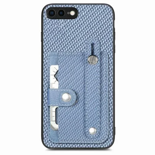 Funda para iPhone 7 Plus y 8 Plus Muñequera Kickstand Tarjeta Monedero Contraportada con Herramienta Cuchillo (Azul)