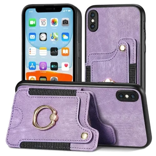Funda para iPhone 7 Plus y 8 Plus Retro Skin-Feel con Anilla y Billetera Multi Tarjetas (Púrpura)