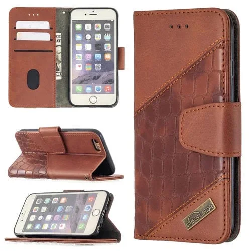 Funda para iPhone 8/7 Cuero Pu Textura Cocodrilo Tapa Horizontal Billetera Soporte Ranuras Tarjetas (Marrón)