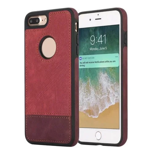 Funda para iPhone 8 Plus 7 Plus Empalme Costura Caja de Teléfono de PU con Recorte (Rojo)