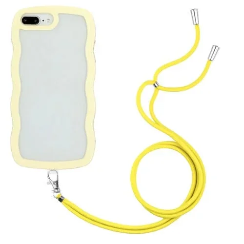 Funda para iPhone 8 Plus y 7 Plus Lanyard Candy Color Wave TPU Clear PC (Amarillo)