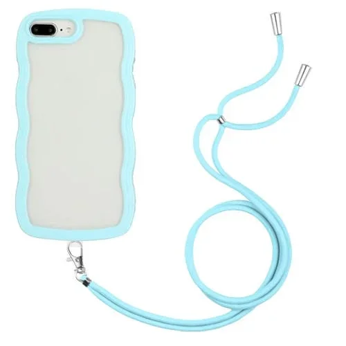 Funda para iPhone 8 Plus y 7 Plus Lanyard Candy Color Wave TPU Clear PC (Azul)