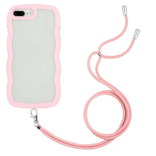 Funda para iPhone 8 Plus y 7 Plus Lanyard Candy Color Wave TPU Clear PC (Rosa)