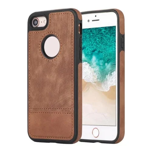 Funda para iPhone SE 2022/2020/8/7 Empalme Costura Caja de Teléfono de PU con Recorte (Marrón)