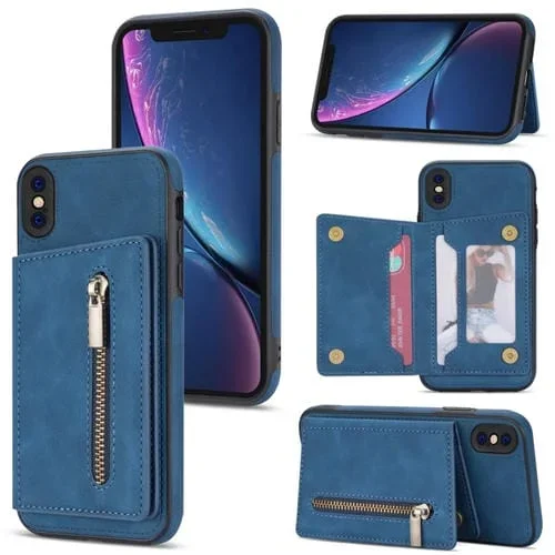 Funda para iPhone X Xs con Cremallera y Tarjetero (Azul)