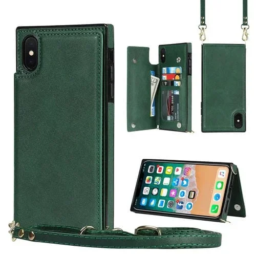 Funda para iPhone X / Xs Cross-Body Square Double Buckle Flip Card Bag TPU + PU con Ranuras y Correa (Verde)