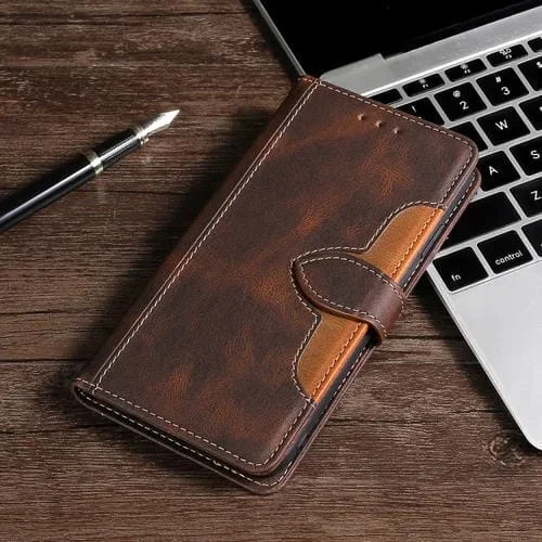 Funda para iPhone X Xs Cuero PU Cosido Hebilla Magnética Tapa Horizontal Soporte Ranuras Tarjetas Billetera (Marrón)