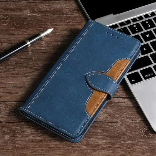 Funda para iPhone X Xs Cuero PU Cosido Hebilla Magnética Tapa Horizontal Soporte Ranuras Tarjetas Billetera (Azul)