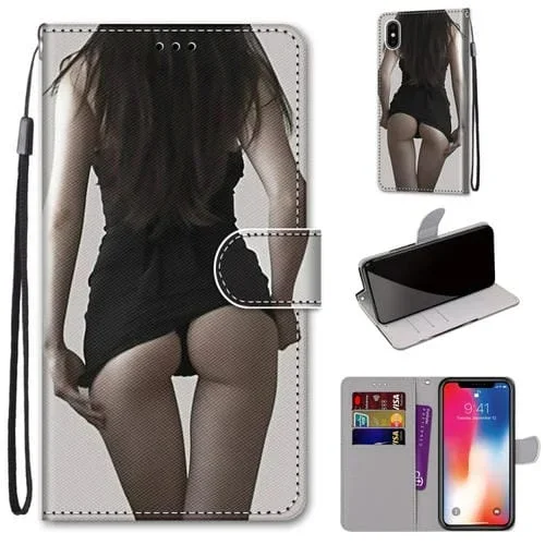 Funda para iPhone X Xs Cuero PU Textura Cruzada con Soporte y Ranuras para Tarjetas (Upskirt)