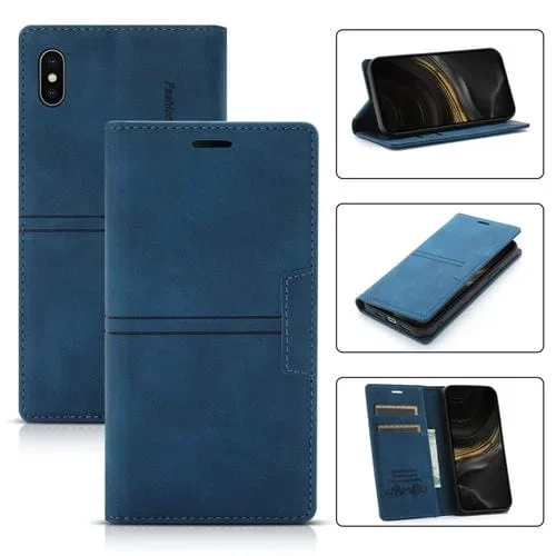 Funda para iPhone X / Xs Dream Magnetic Suction Business de Cuero de Pu con Tapa Horizontal, Soporte, Ranura para Tarjeta y Billetera (Azul)