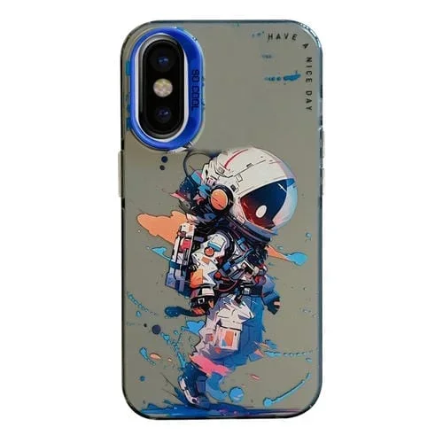 Funda para iPhone X Xs Serie Pintura al Óleo Patrón Animal PC TPU (Astronauta Andrajoso)