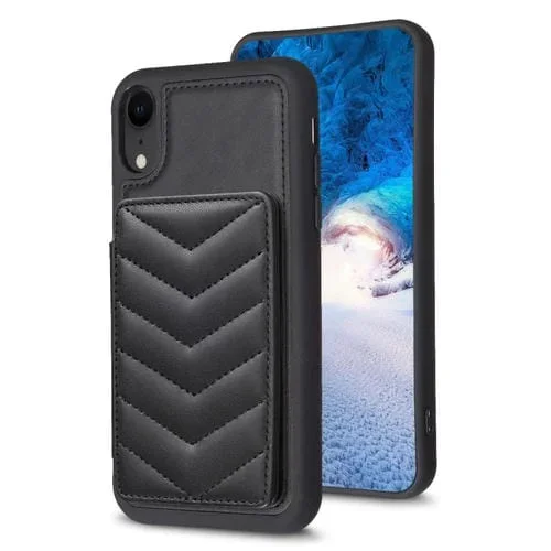 Funda para iPhone Xr Bf26 Wave Pattern Card Bag Holder Phone Case (Negro)