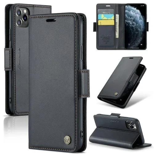Funda para iPhone Xr Caseme 023 Mariposa Hebilla Litchi Textura Rfid Cuero Antirrobo (Negro)