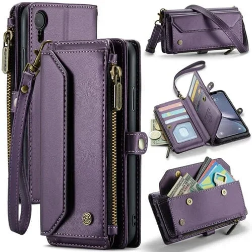 Funda para iPhone Xr Caseme C36 Cartera con Ranuras para Tarjetas y Cremallera Antirrobo Rfid (Púrpura)