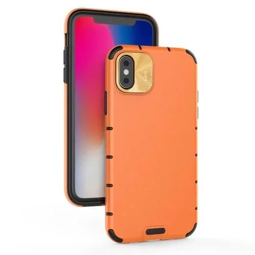 Funda para iPhone Xr Cuero de Grano a Prueba de Golpes PC + TPU (Naranja)