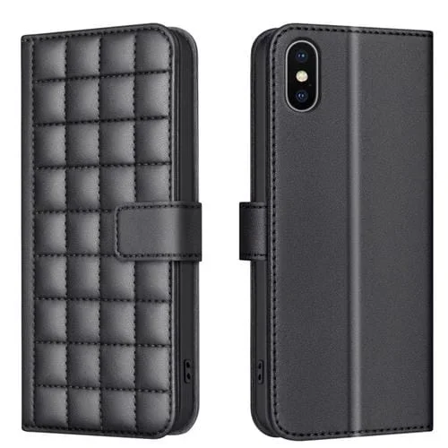 Funda para iPhone Xr Cuero Textura Cuadrada (Negro)