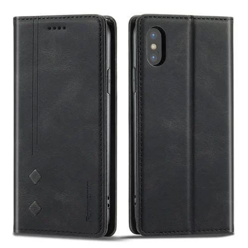 Funda para iPhone Xr FoRWenw F2 Series Cuero con Tapa Horizontal Magnética Soporte Ranuras para Tarjetas y Billetera (Negro)