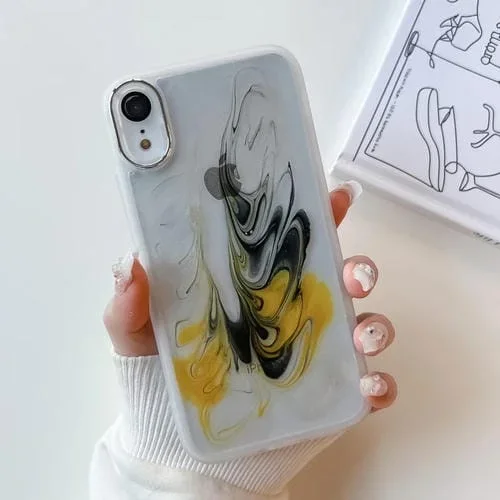 Funda para iPhone Xr Pintura al Óleo Galvanoplastia Caja del Teléfono TPU (Blanco)