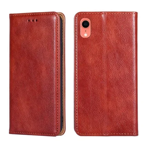 Funda para iPhone Xr PU + TPU Cuero Tapa Horizontal Magnética Soporte Ranura Tarjeta Billetera (Marrón)