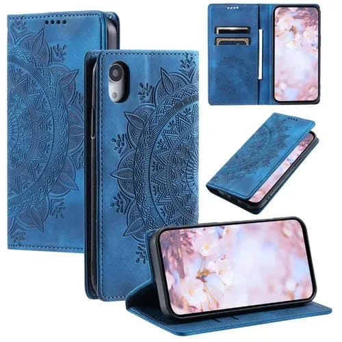 Funda para iPhone Xr Totem Cuero Magnética en Relieve (Azul)